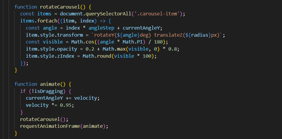 JS code for carousel rotation